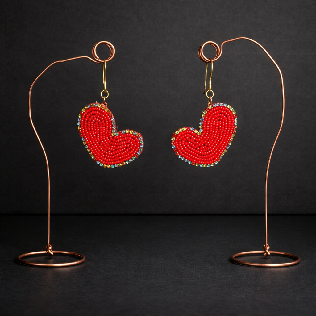 Hand-Beaded Heart Earrings ♥️