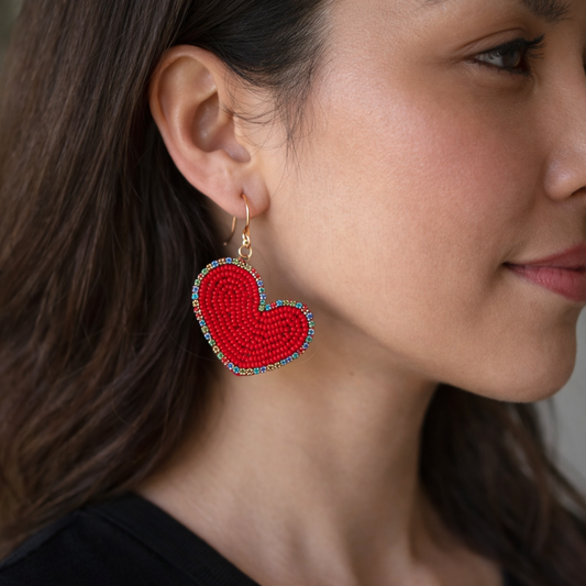 Hand-Beaded Heart Earrings ♥️