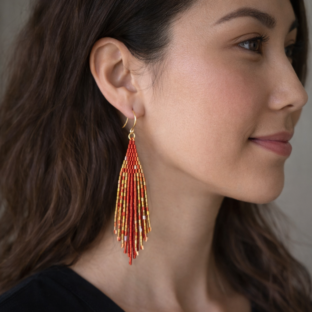 Hand-Beaded Fringe Earrings