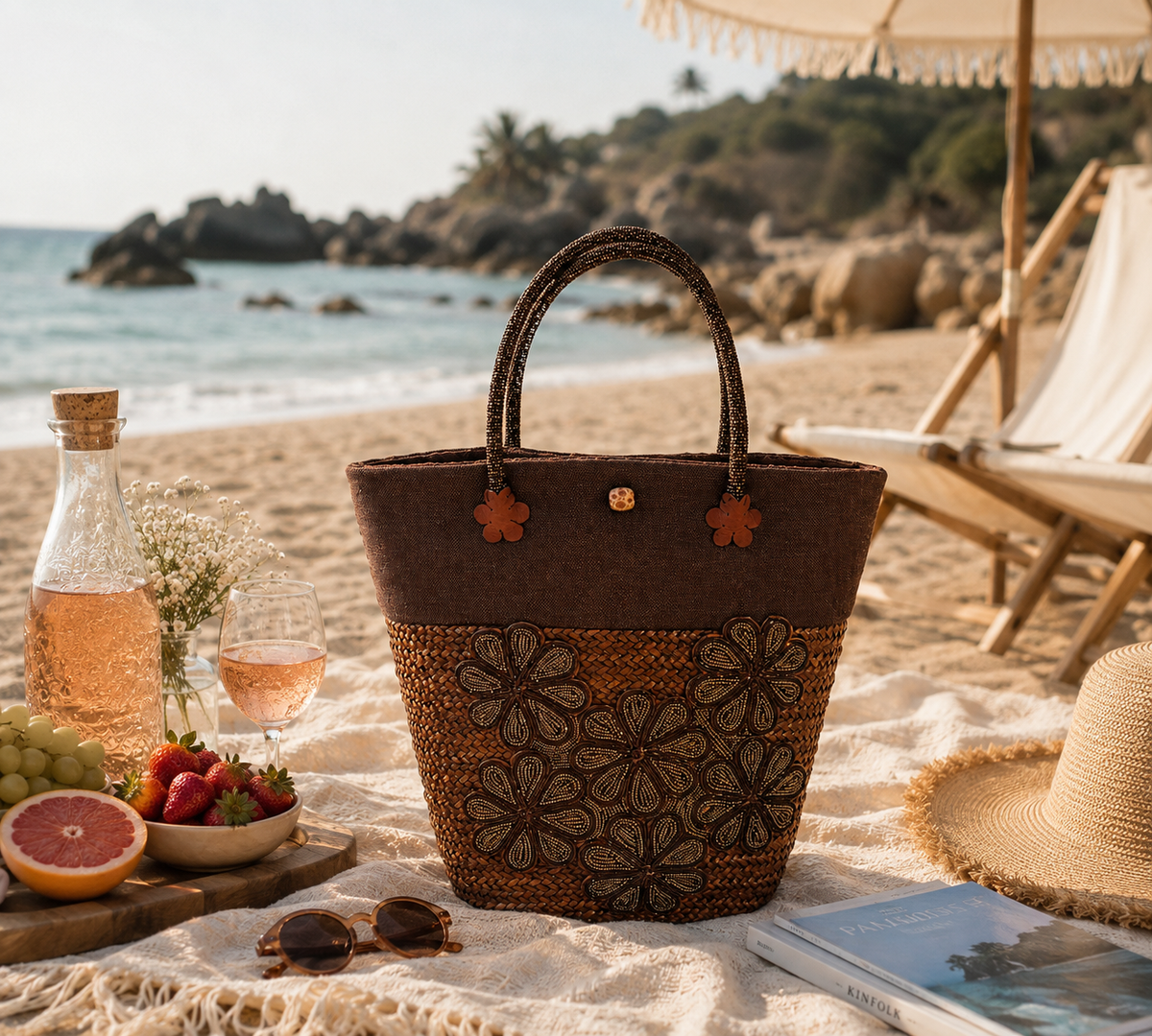 Rattan Mikeka Traditional Handbag (Hand Beaded & Woven)