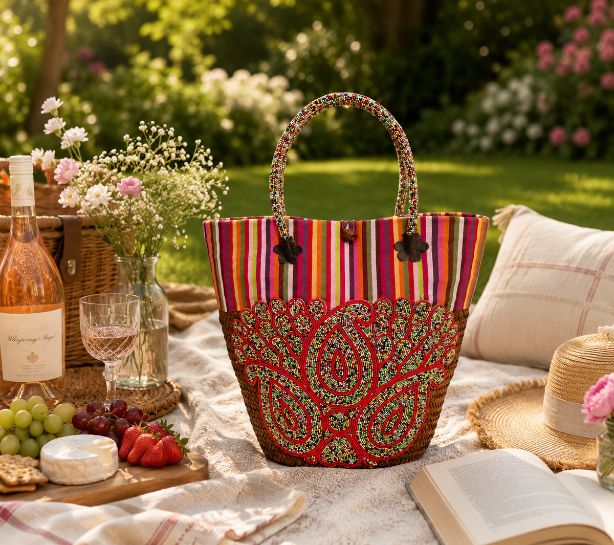 Rattan Mikeka Traditional Handbag (Hand Beaded & Woven)
