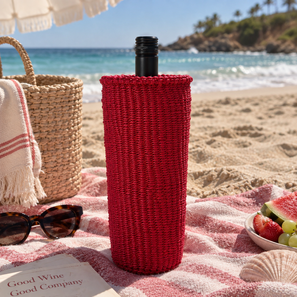 Handwoven Wine Tote (Crimson)