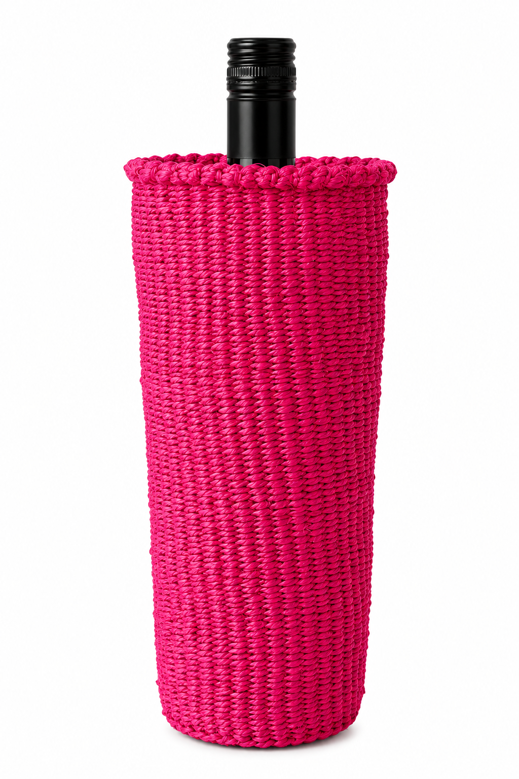 Handwoven Wine Tote (Neon Pink)