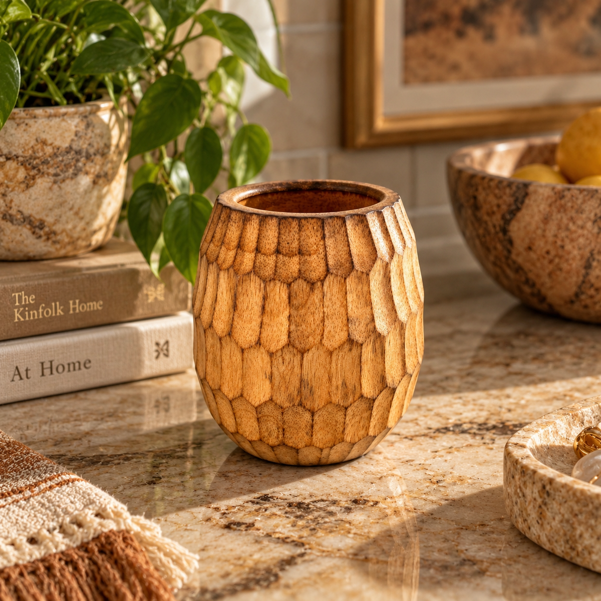 Thai Hand-Carved Mango Wooden Vase