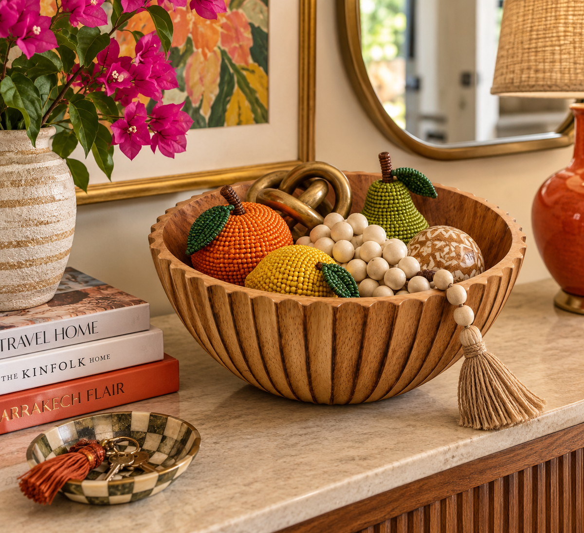 Thai Hand-Carved Mango Wood Ribbed Bowl