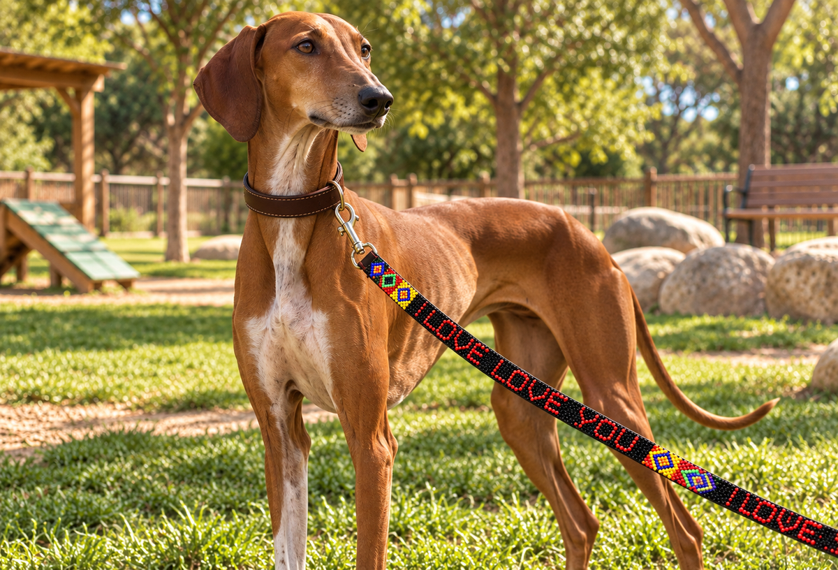 I Love You Beaded Dog Leash