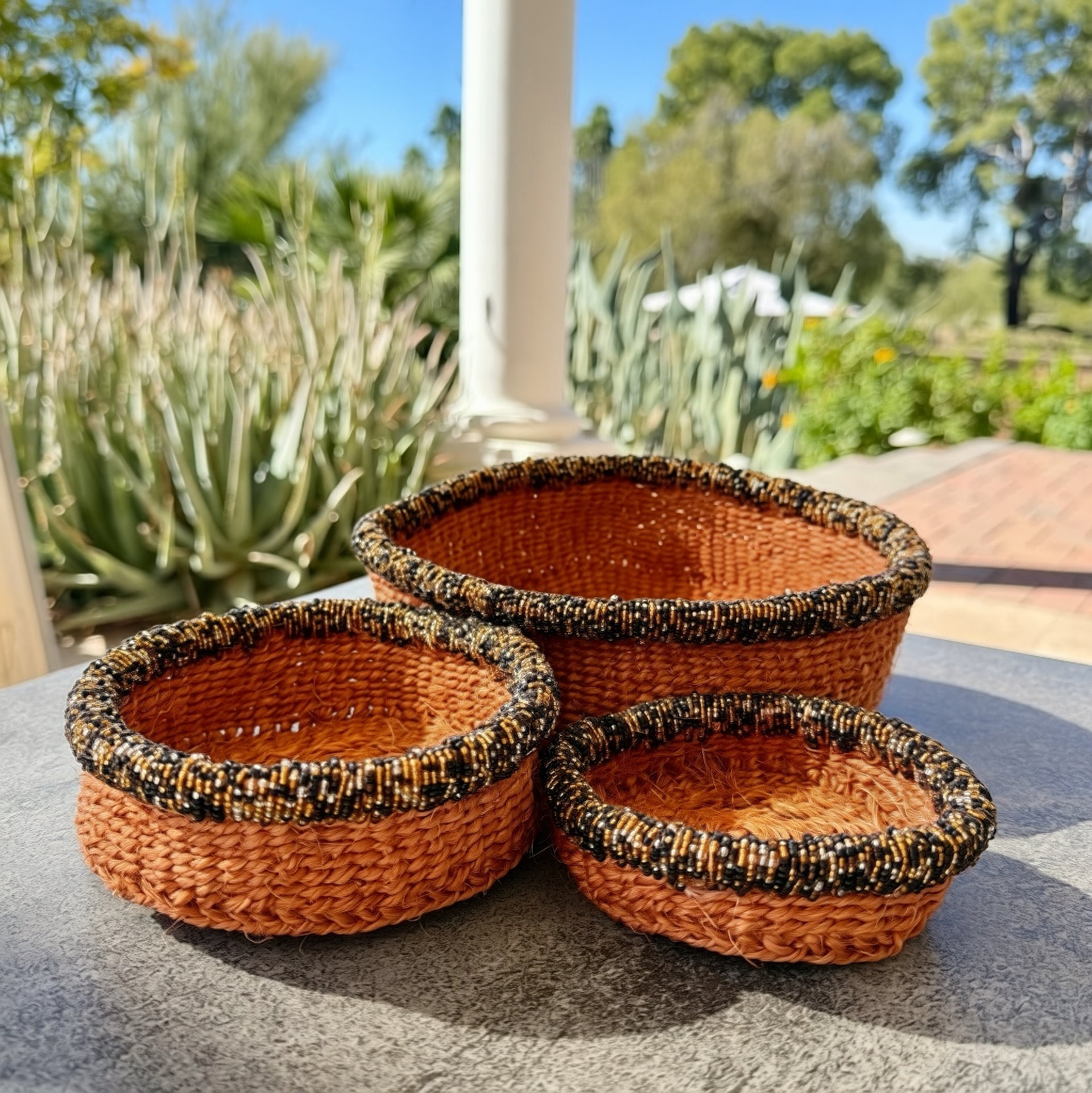 3-Piece Kitui Basket Set (Sienna w/ Beaded Honeycomb Trim)