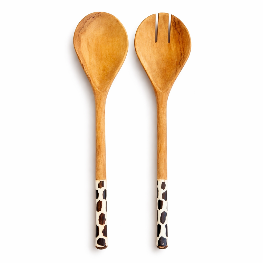 Kenyan Hand-Carved Wooden Salad Servers