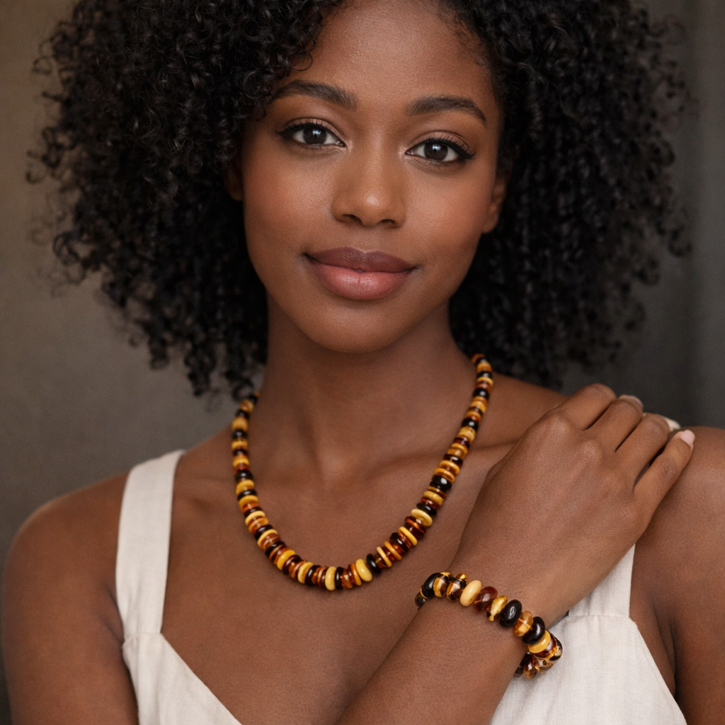 Raw Amber Cylinder Bead Necklace