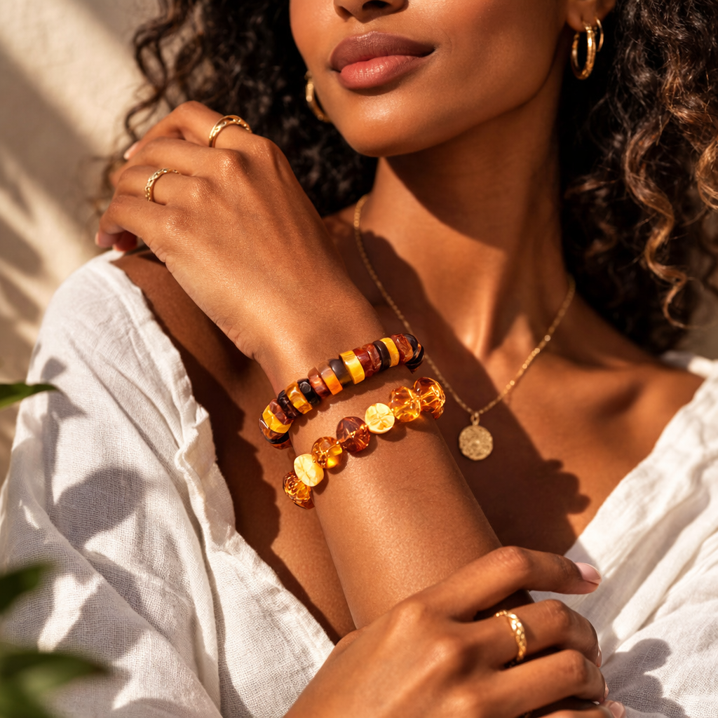 Raw Amber Medallion Bead Bracelet