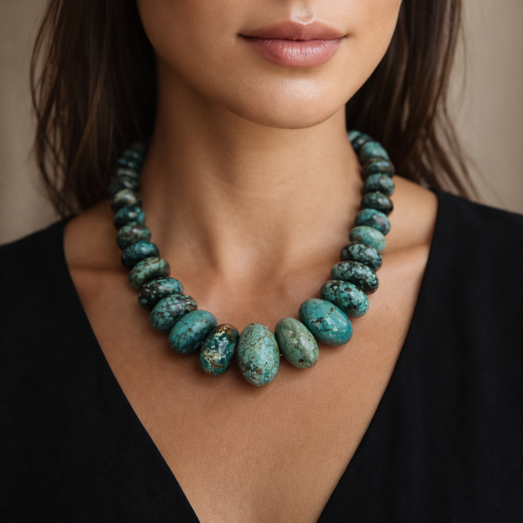 Natural Turquoise Graduated Smooth Rondelle Necklace Strand
