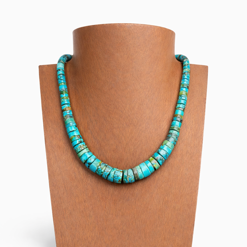 Natural Turquoise Graduated Heishi Necklace Strand