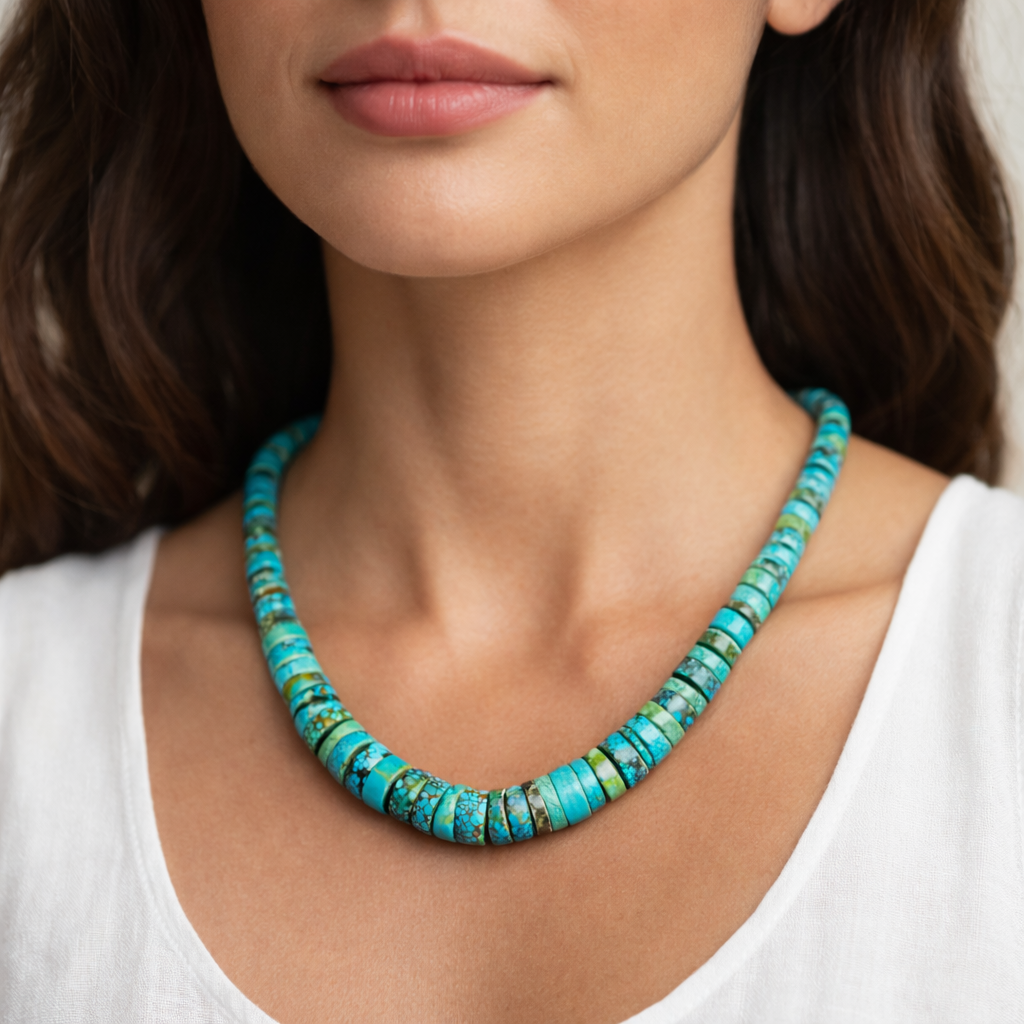 Natural Turquoise Graduated Heishi Necklace Strand