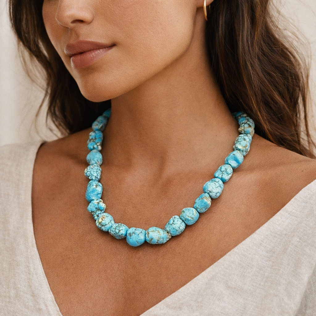 Natural Blue Turquoise Nugget Bead Strand