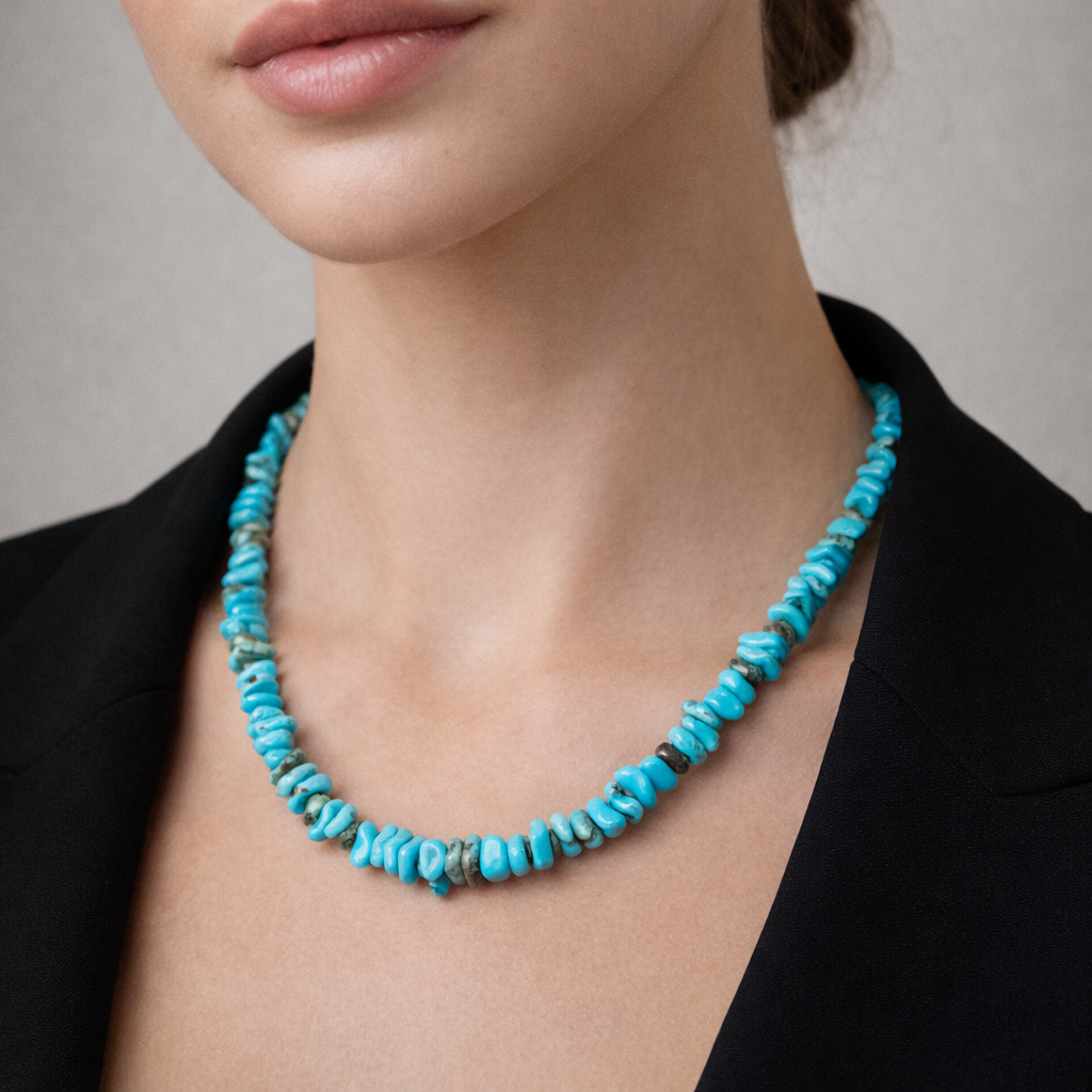 Blue Turquoise Nugget Bead Strand
(10–13mm Irregular Pebble Chips)