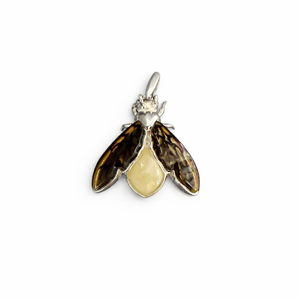 Golden Guardian Bee Pendant (Genuine Amber & Sterling Silver)