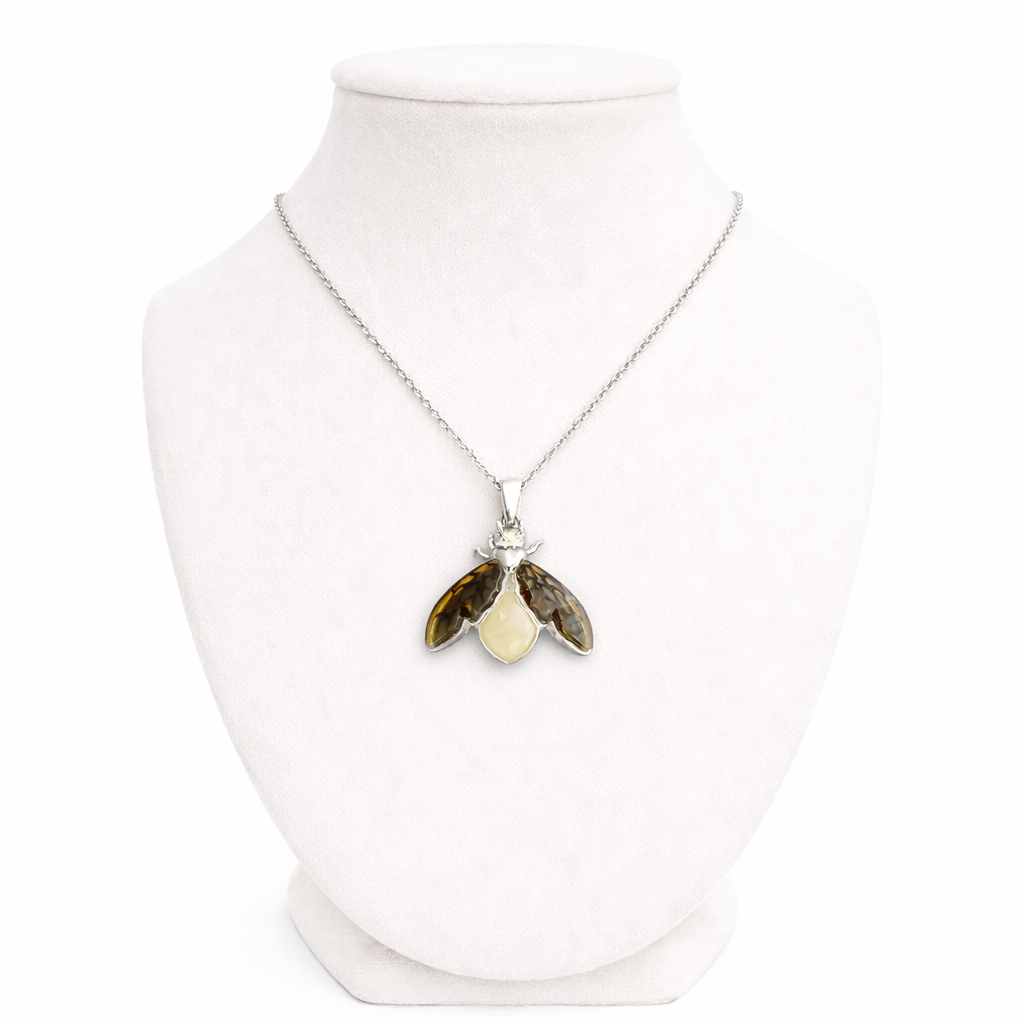Golden Guardian Bee Pendant (Genuine Amber & Sterling Silver)