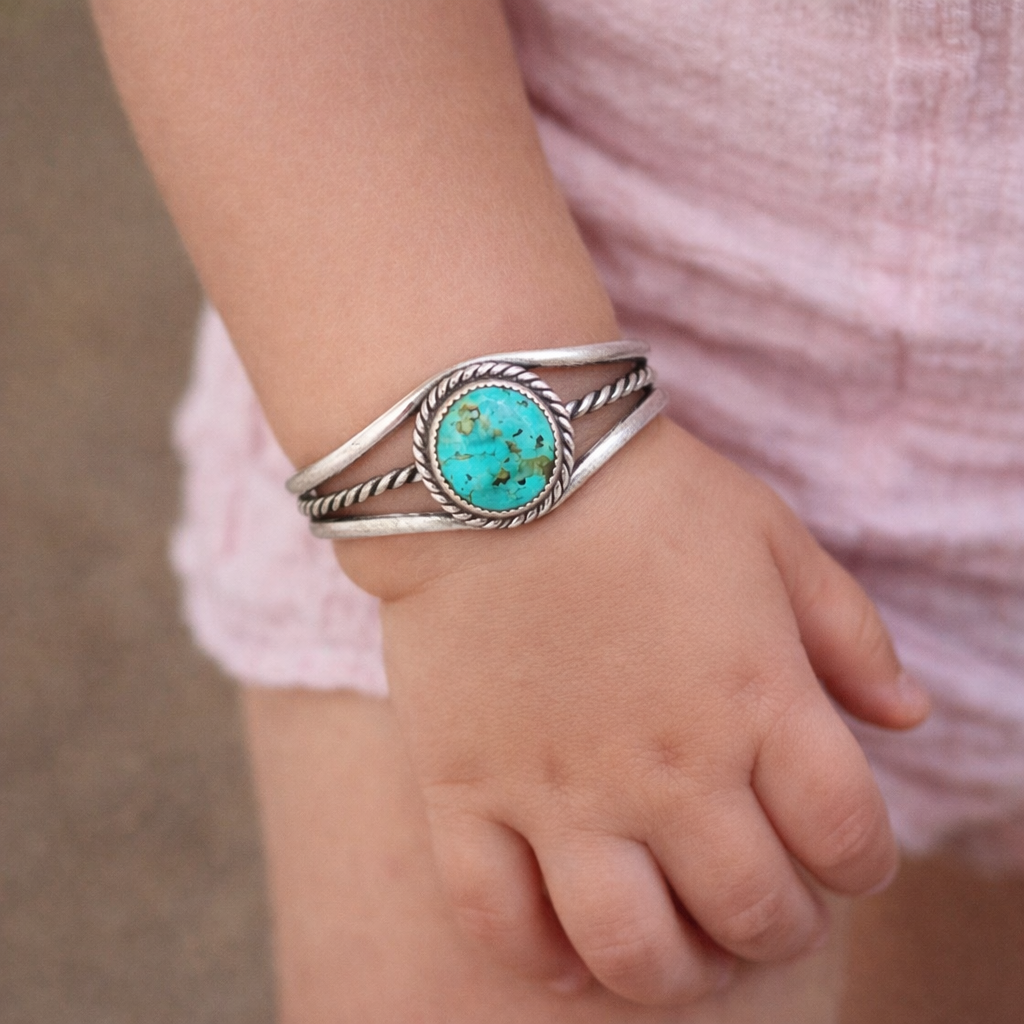 Baby Round Turquoise Sterling Silver Bracelet Cuff