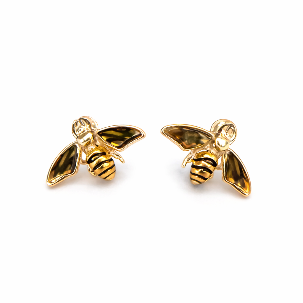 Honey Glow Amber Bee Stud Earrings