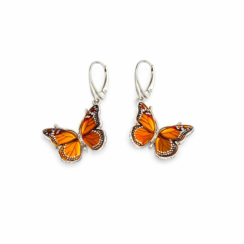 Hand-Painted Amber Butterfly Earrings