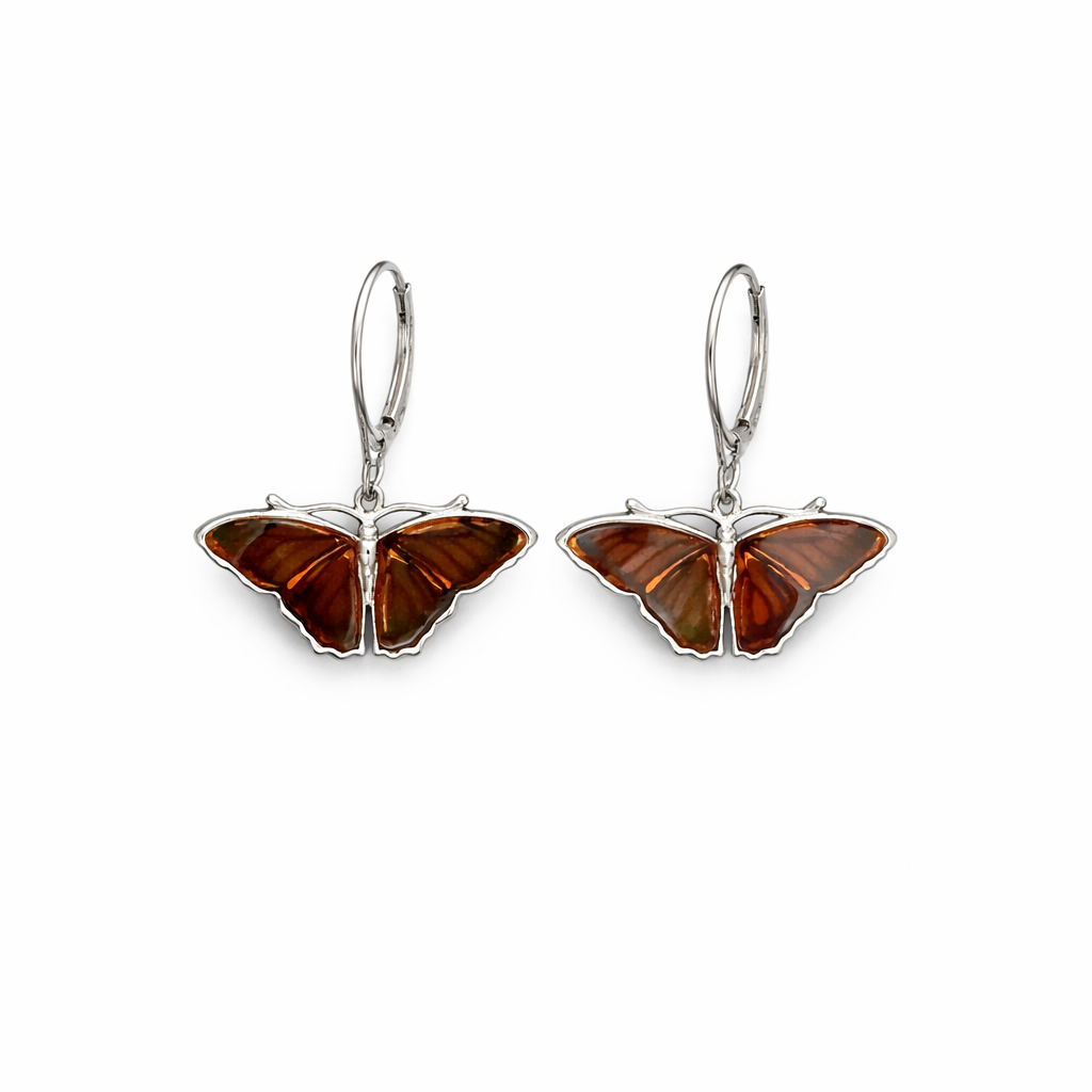 Monarch Butterfly Amber Earrings