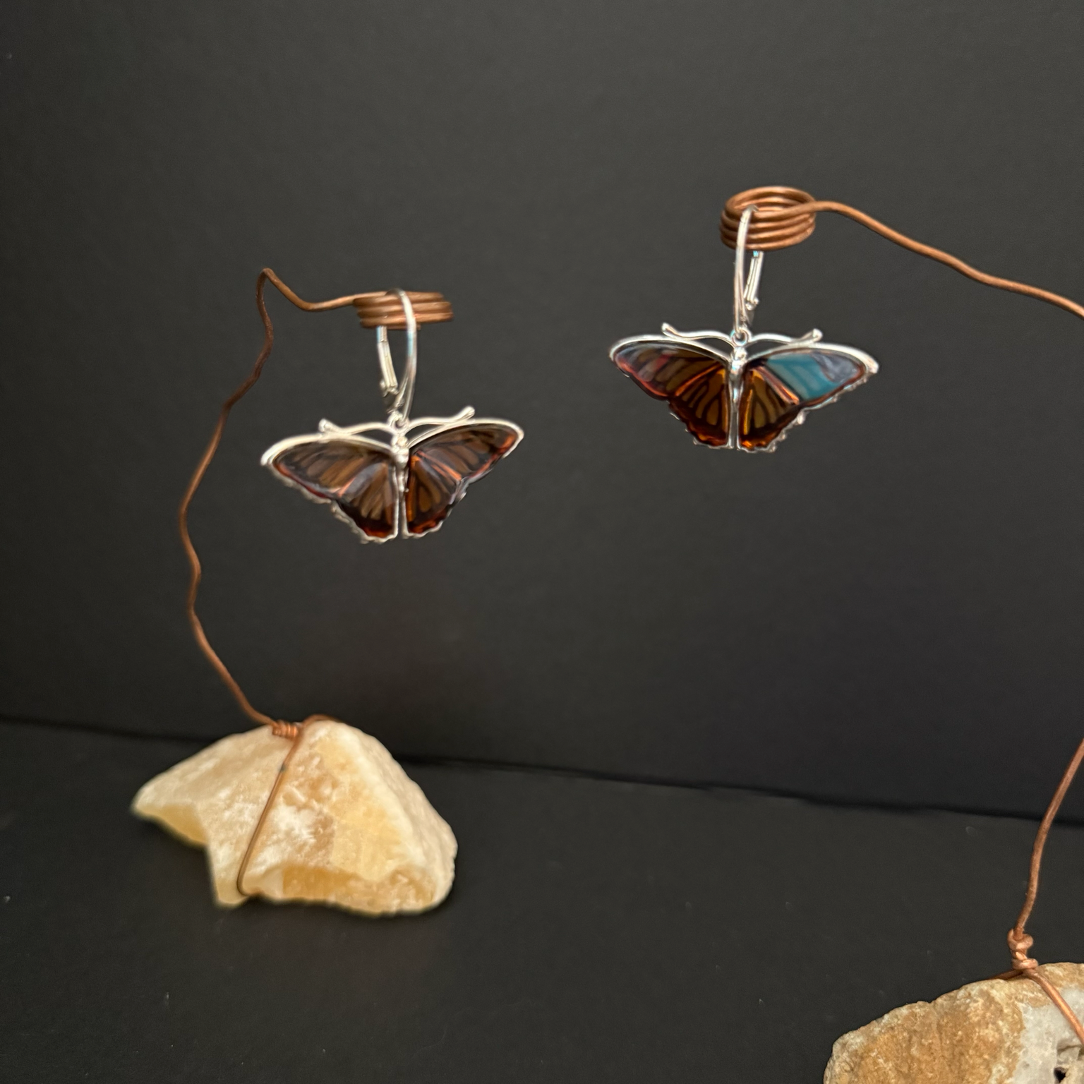 Monarch Butterfly Amber Earrings
