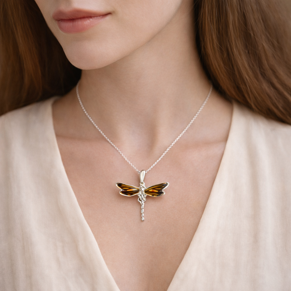 Amber Dragonfly Pendant