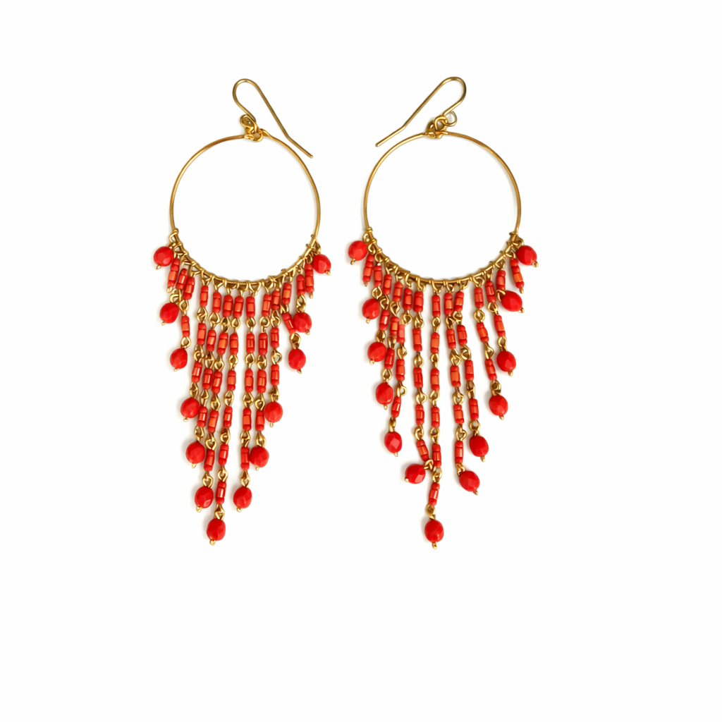 Crimson Cascade Fringe Hoops