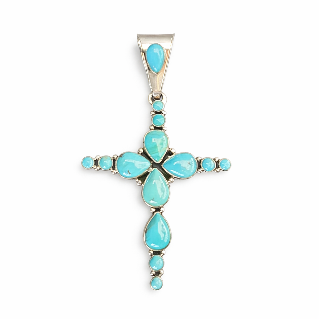 Turquoise Blossom Cross Pendant