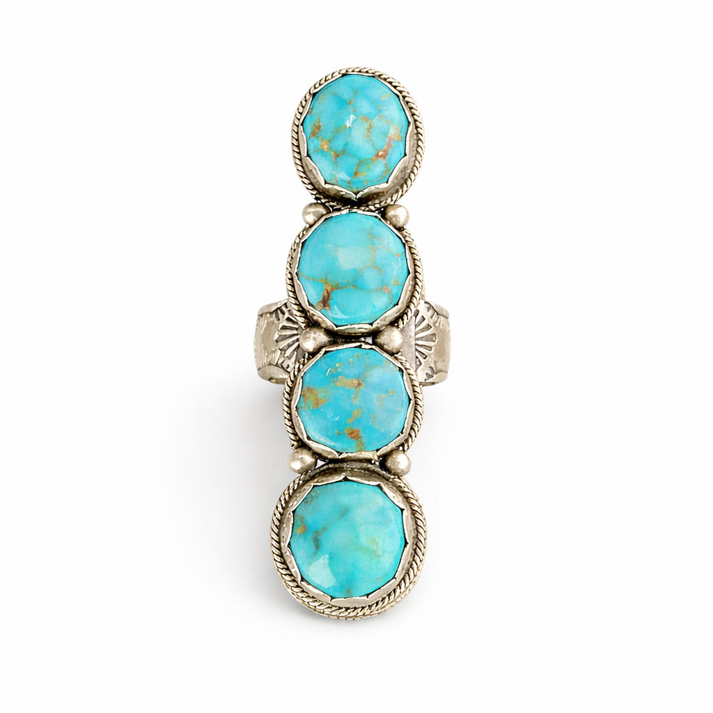 Four Stone Turquoise Sterling Silver Statement Ring