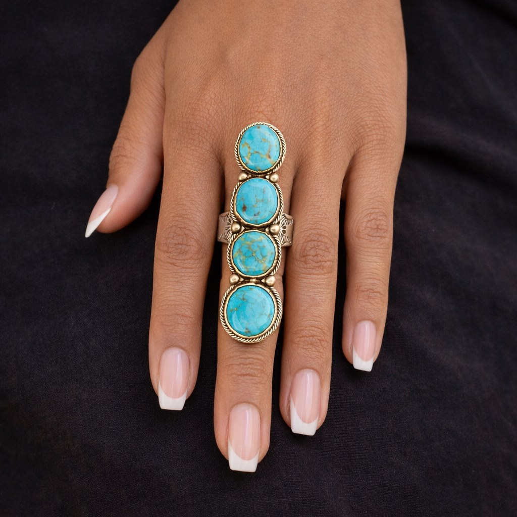 Four Stone Turquoise Sterling Silver Statement Ring