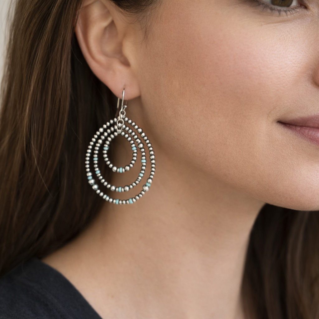 Turquoise & Sterling Silver Beaded Cascade Earrings