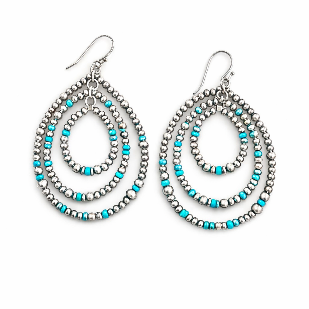 Turquoise & Sterling Silver Beaded Cascade Earrings