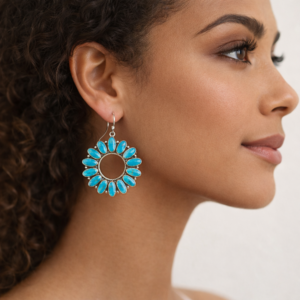Turquoise Sunburst Halo Earrings