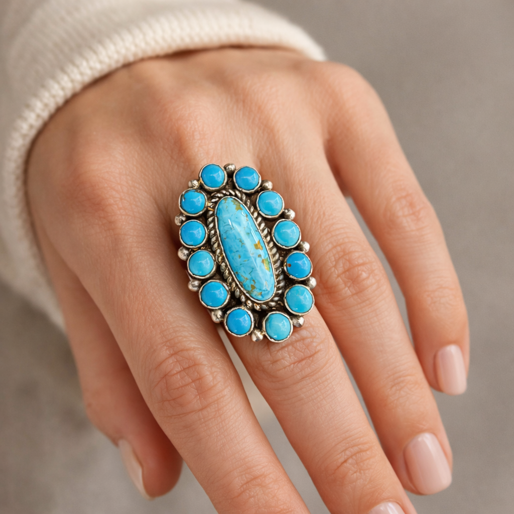 Turquoise Sunburst Statement Ring