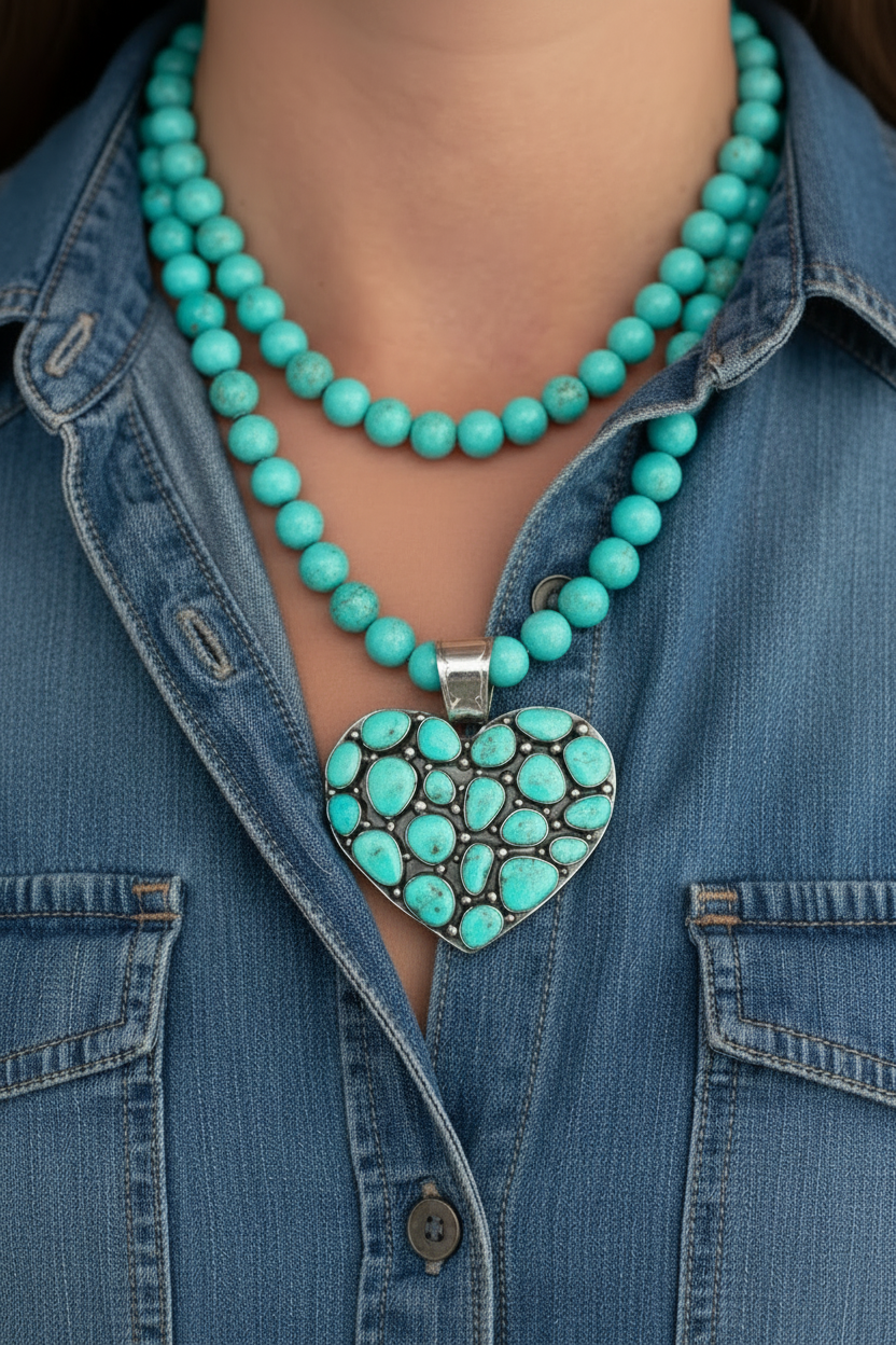 Turquoise Heart Statement Pendant