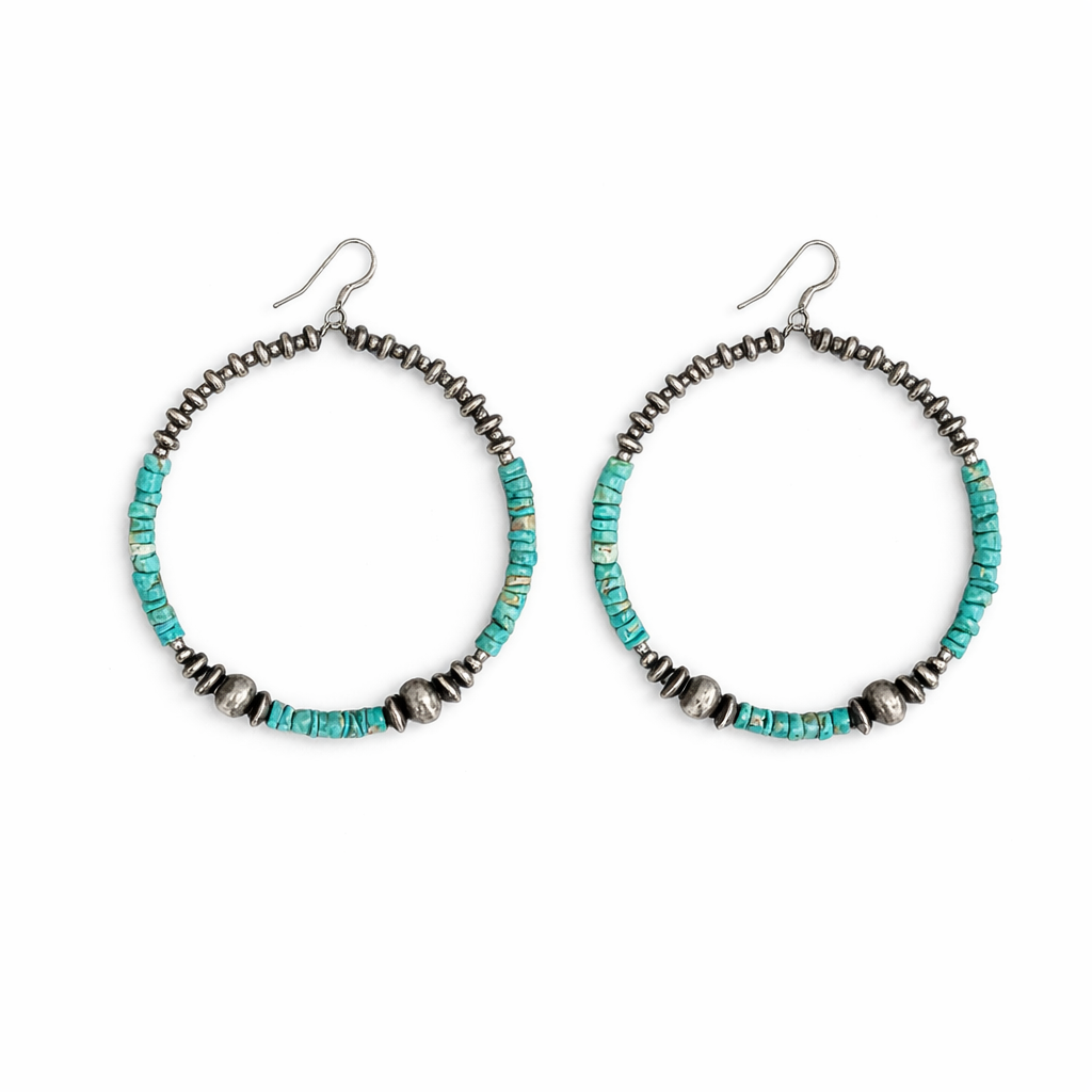 Turquoise Heishi & Sterling Silver Hoop Earrings