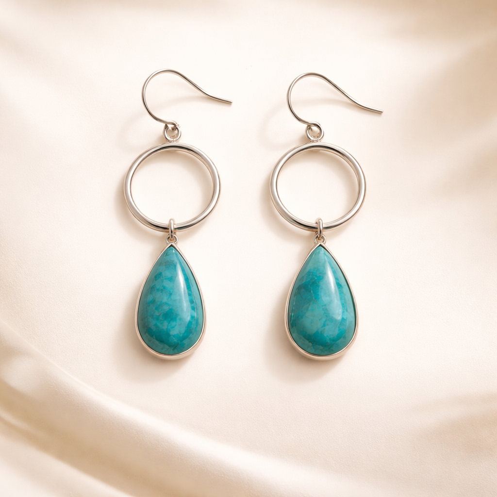 Turquoise Circle Dew Drop Earrings