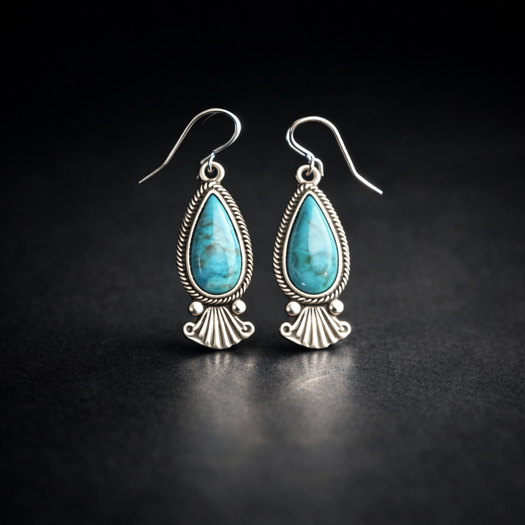 Turquoise Drop Fan Earrings