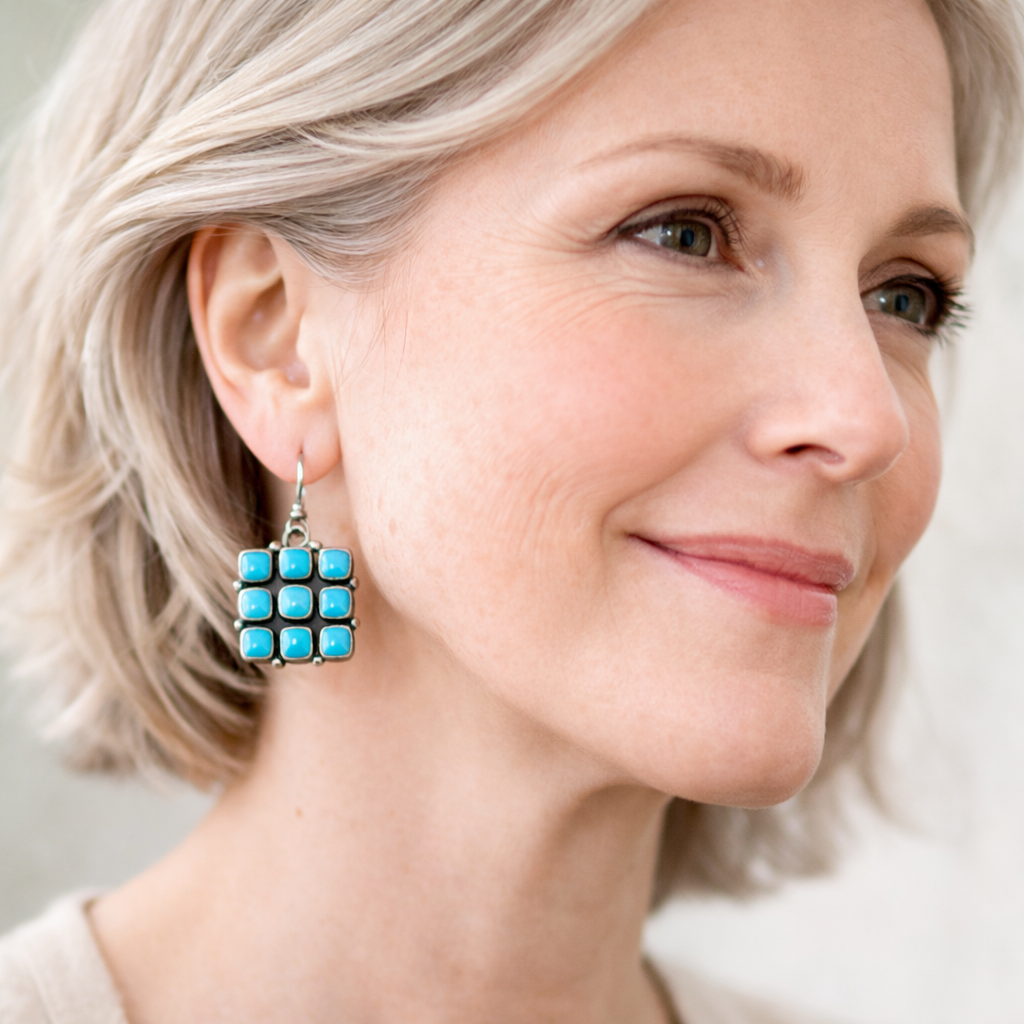 Turquoise Mosaic Grid Earrings