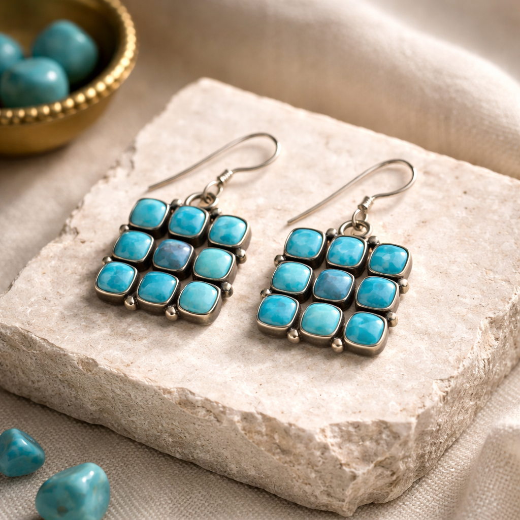 Turquoise Mosaic Grid Earrings