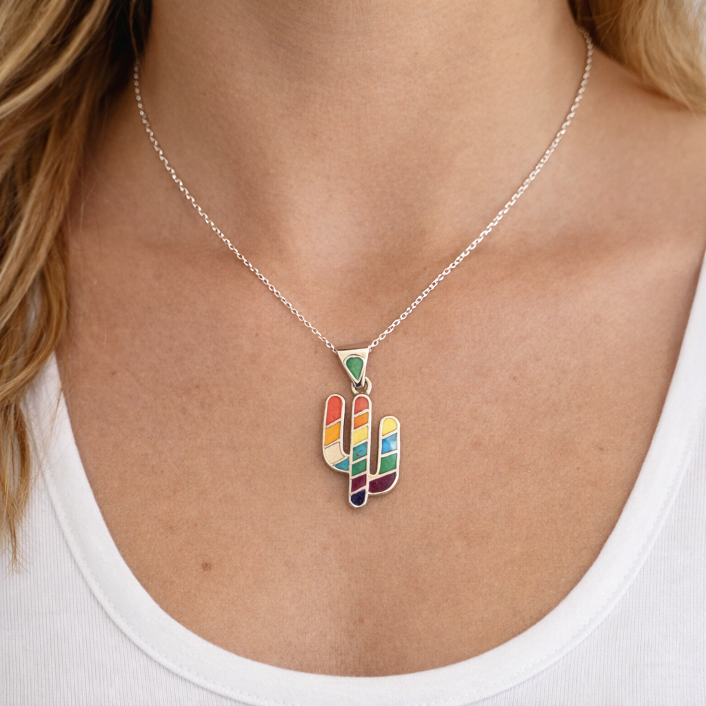 Rainbow Desert Cactus Pendant