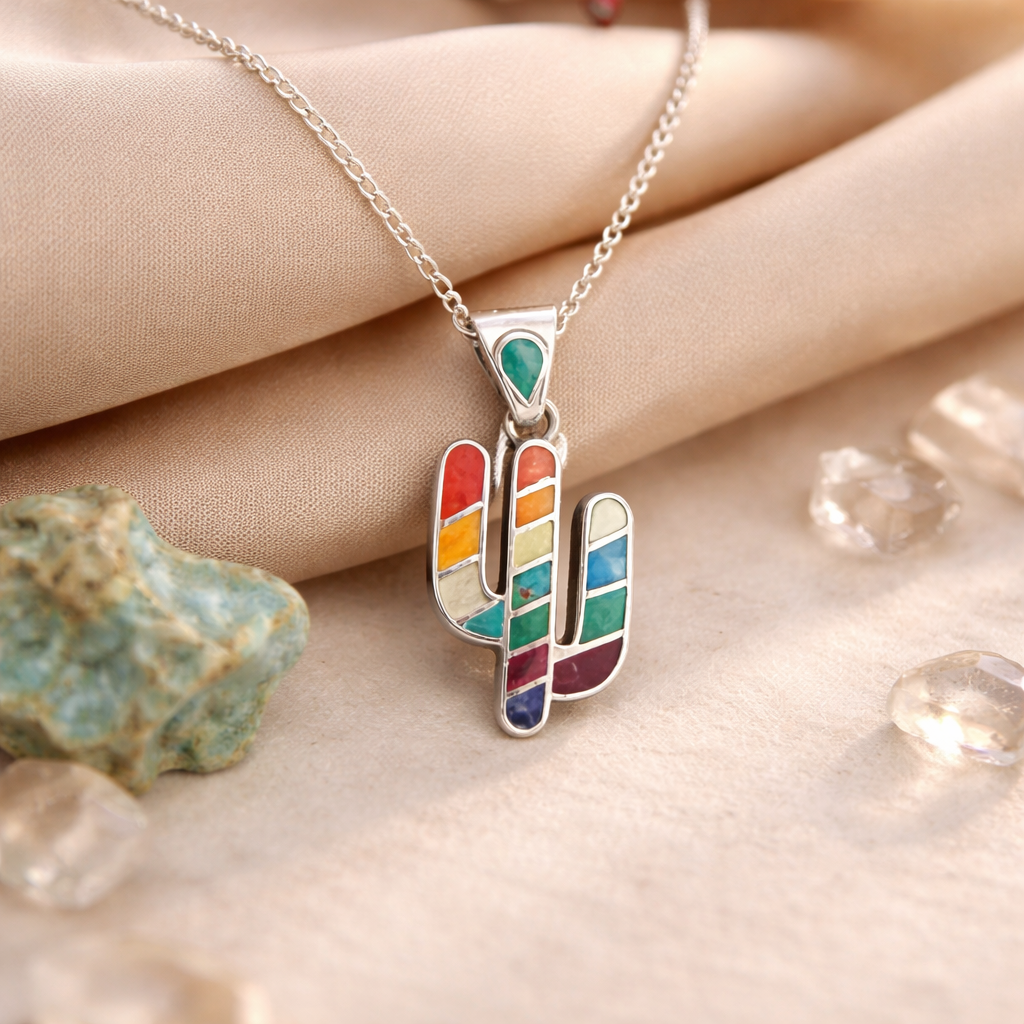Rainbow Desert Cactus Pendant