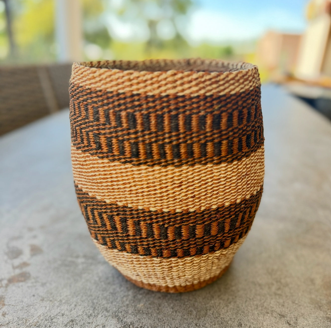 Kitui Basket - Medium Handwoven (Espresso & Sienna Ladder Stripe Weave)