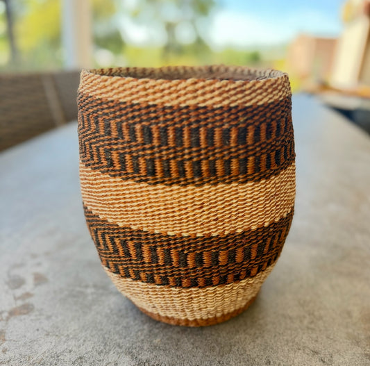 Kitui Basket - Medium Handwoven (Espresso & Sienna Ladder Stripe Weave)