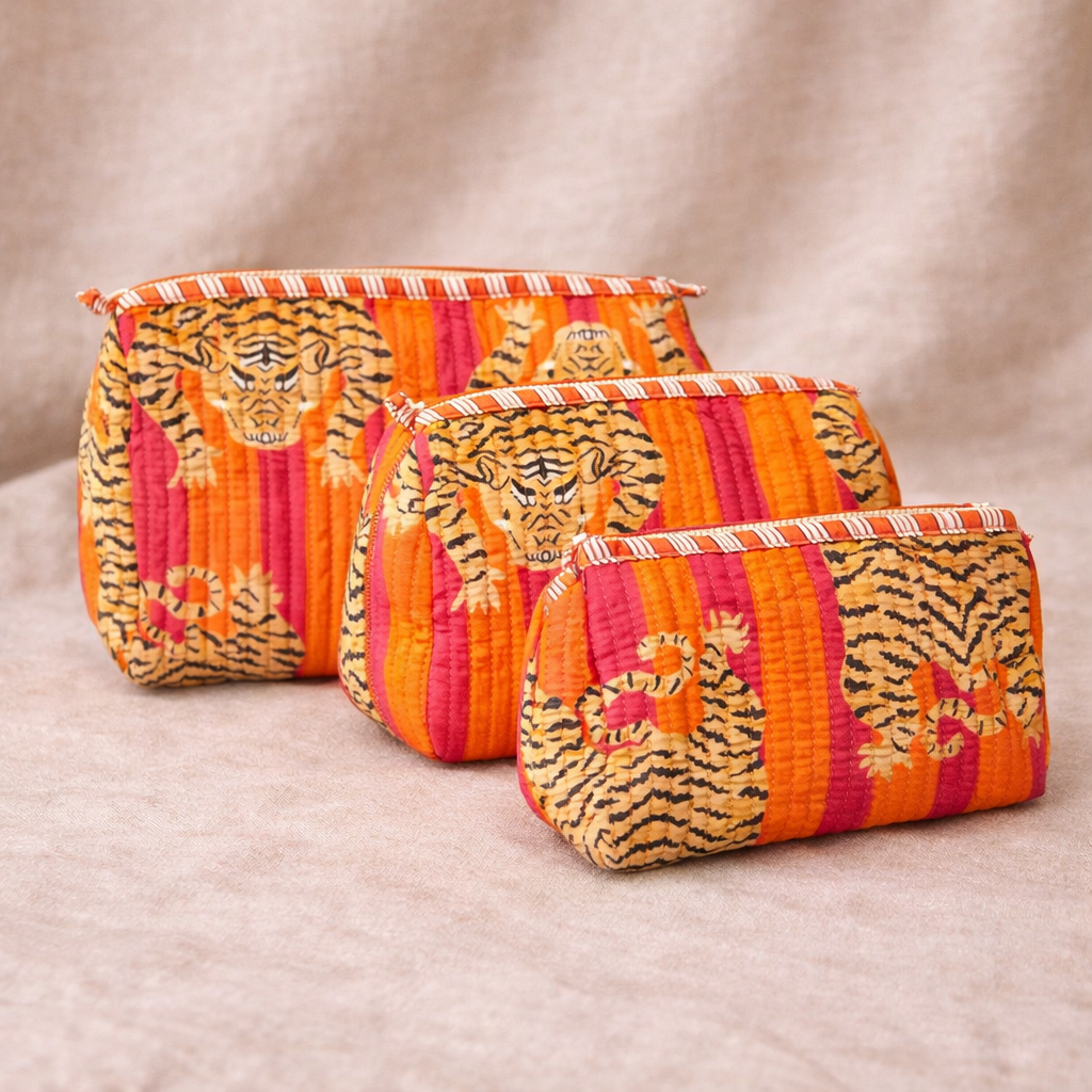 Tangerine & Magenta Tiger Travel Pouch Set