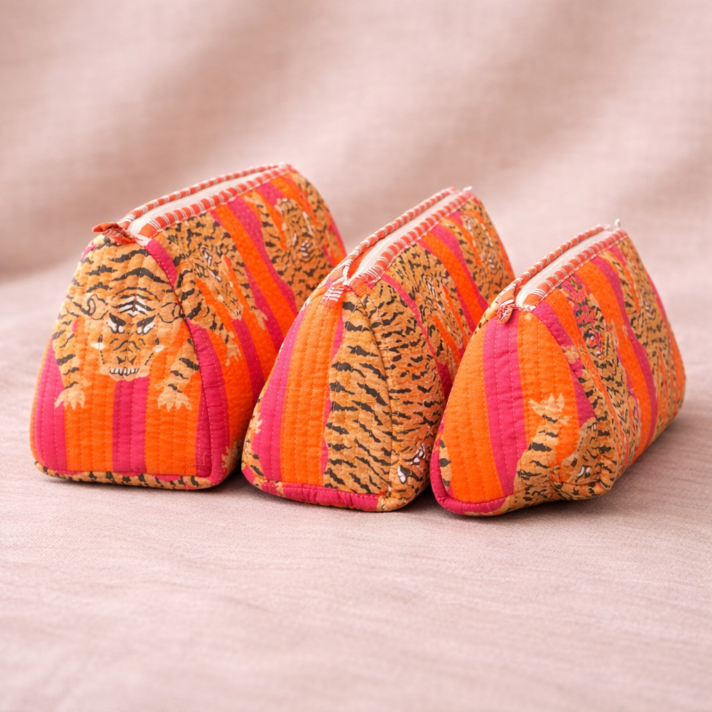 Tangerine & Magenta Tiger Travel Pouch Set