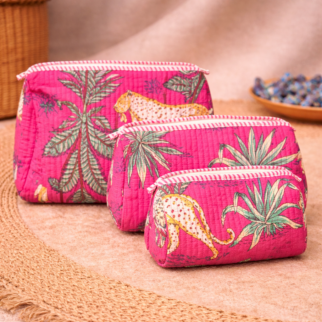 Jungle Magenta Artisan Travel Pouch Set