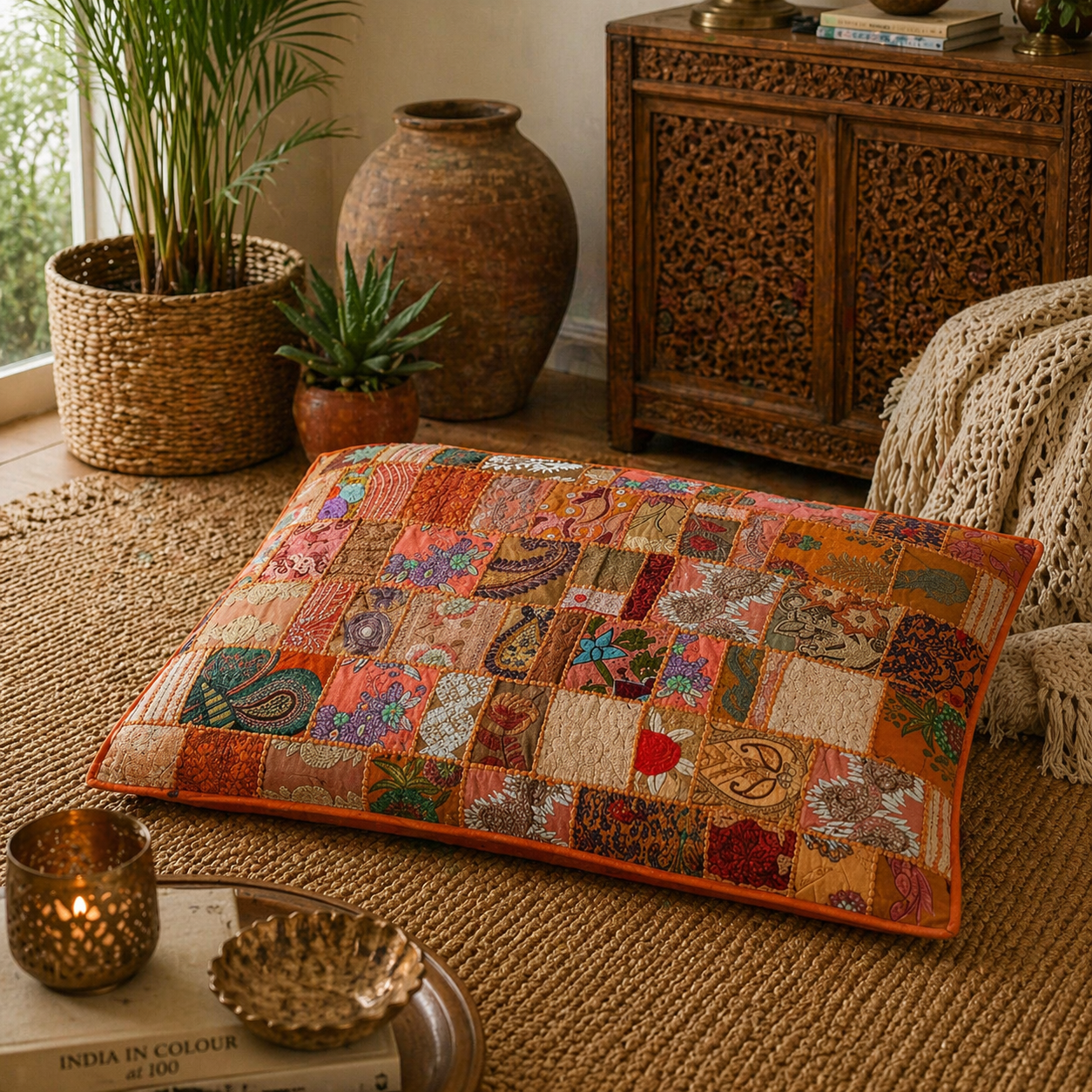 Saffron Aari Embroidered Patchwork Textile