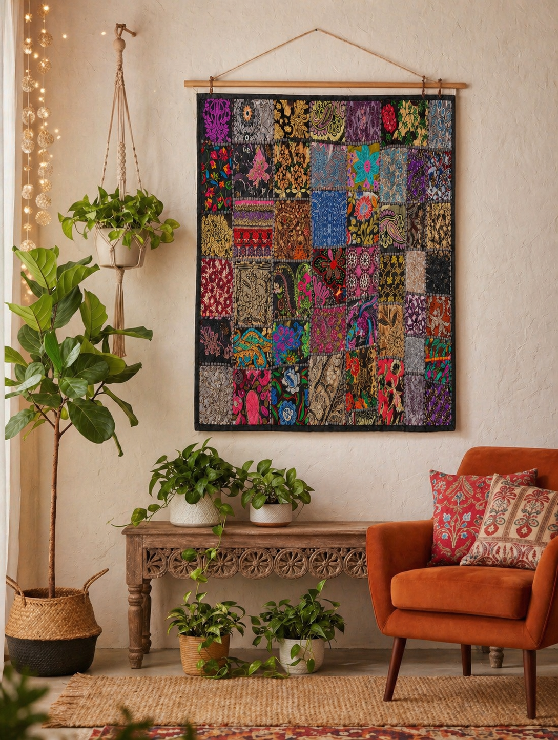 Midnight Mosaic Aari Patchwork Textile